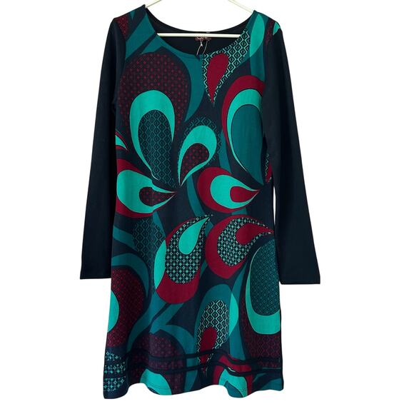 New Coline Artsy Abstract Swirl shift Dress 60s 70s inspired Bohemian hippie L - Picture 1 of 11